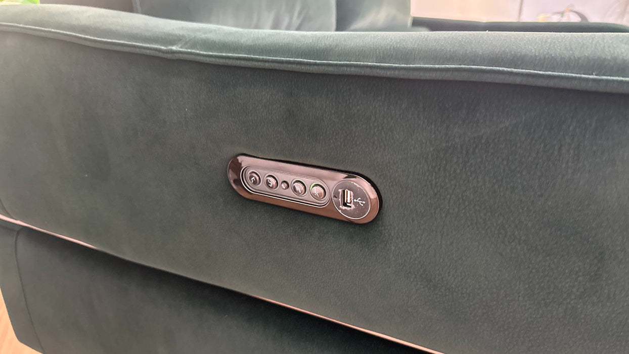 Sofology Dakota Fabric 2 Seater Power Recliner/Headrest in Lifestyle Mottled Dark Green