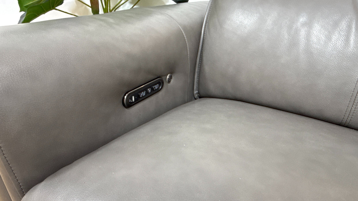 Sofology Premiere Leather 2.5 Seater Power Recliner/Headrest Heated Seat in Trusty Embossed Grey