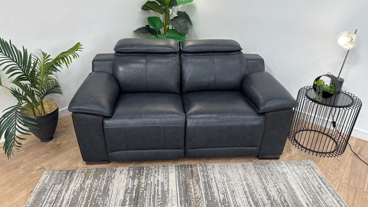 Sofology Benz Leather 2 Seater Power Headrest/Recliner Heated Seat in Trusty Sheen Navy