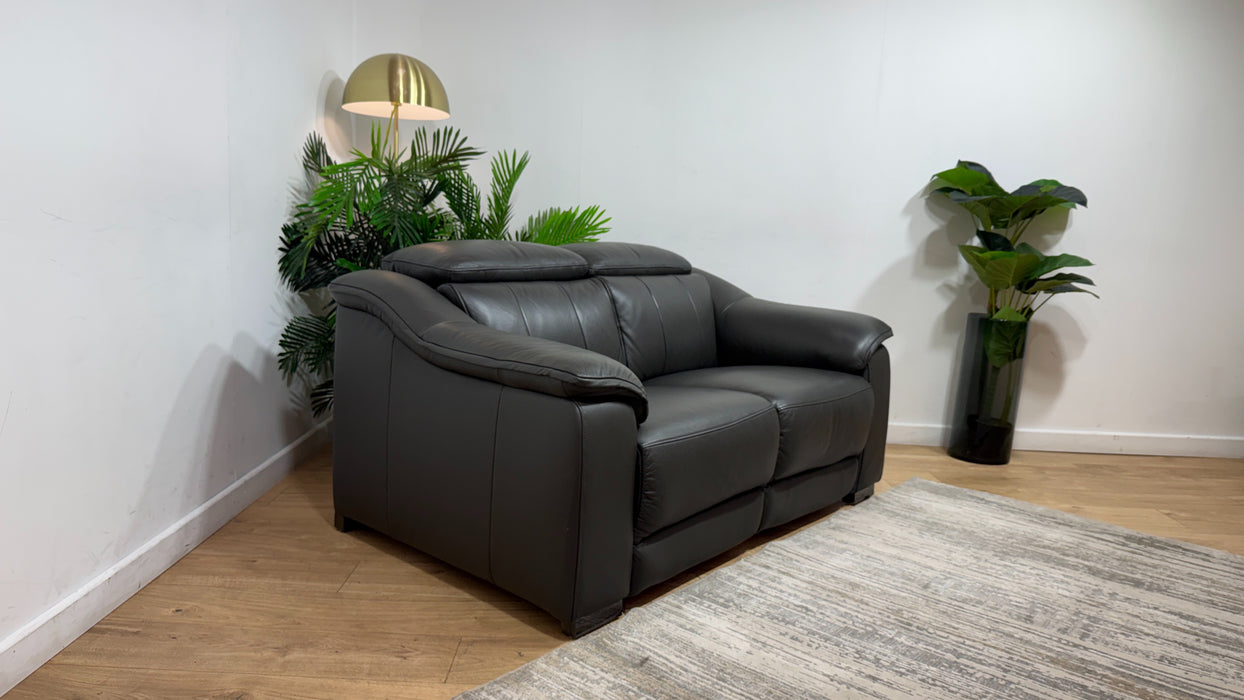 Sofology Carrera Leather 2 Seater in Trusty Embossed Charcoal