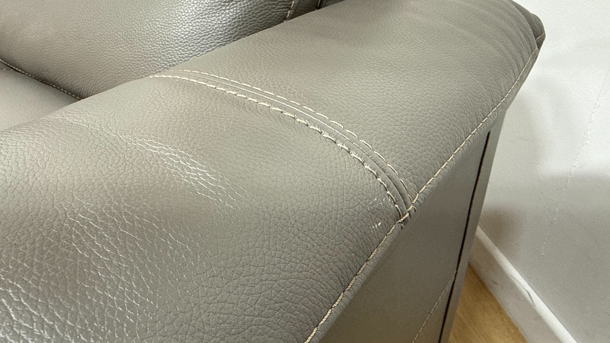 Sofology Illinois Leather 4 Seater Split Power Recliner/Headrest in Trusty Soft Sheen Fossil Grey