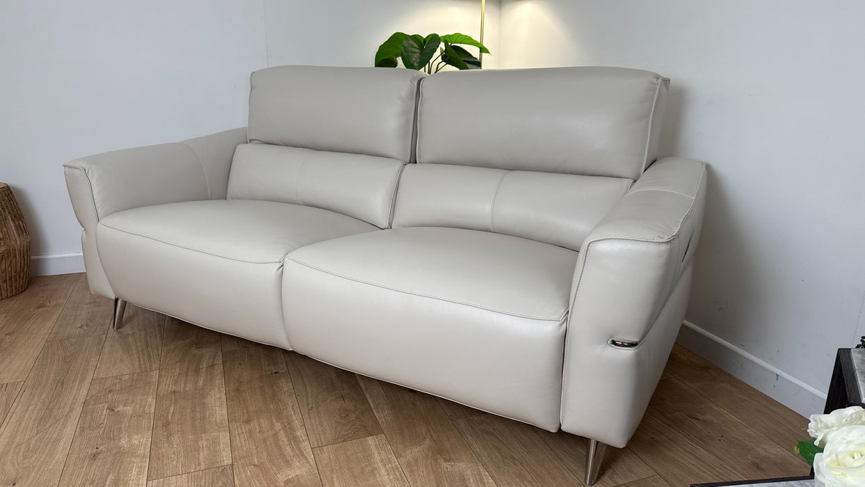 Sofology Dakota Leather 3 Seater Power Recliner/Headrest in Trusty Soft Sheen Mist