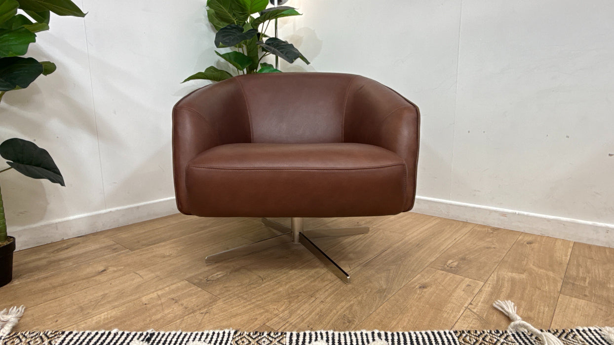 Sofology Adler Leather Swivel Chair in Relaxed Soft Brown