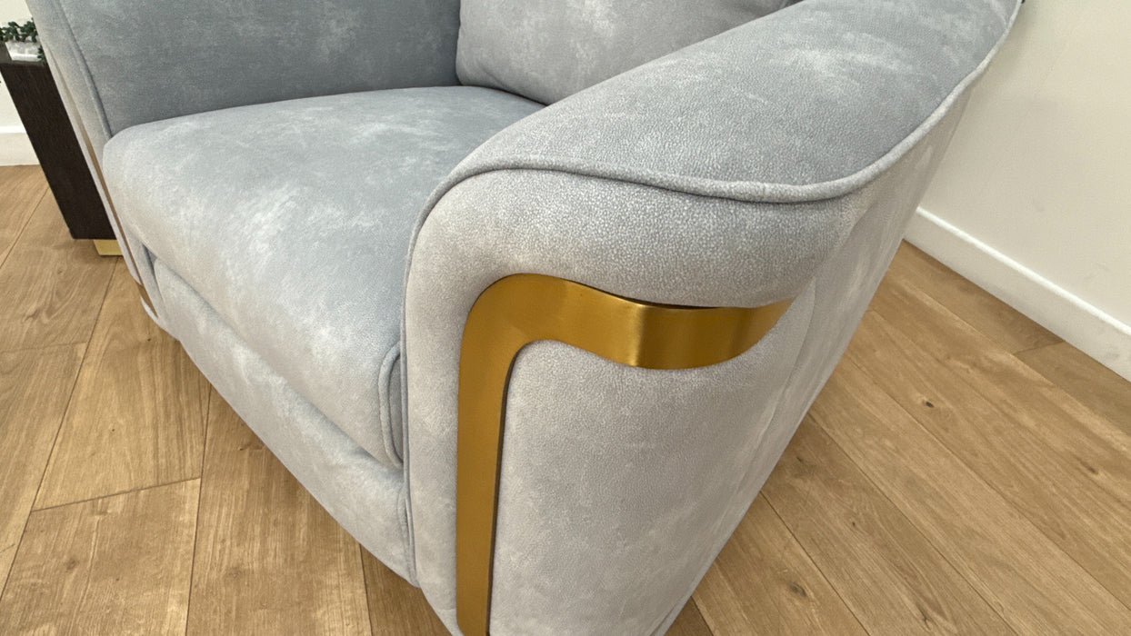 Sofology Plaza Fabric Swivel Chair Gold Trim in Lifestyle Flecked Silver