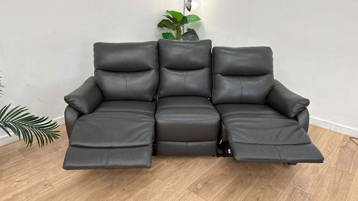 Sofology Albion Leather 3 Seater Manual Recliner in Trusty Sheen Charcoal