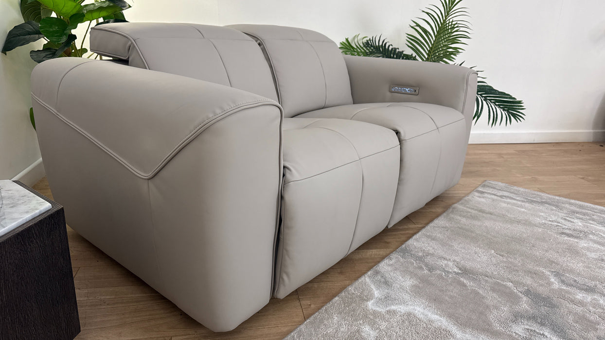 Sofology The Riviera Leather 2 Seater Power Recliner/Headrest in Trusty Super Matt Cloud Grey