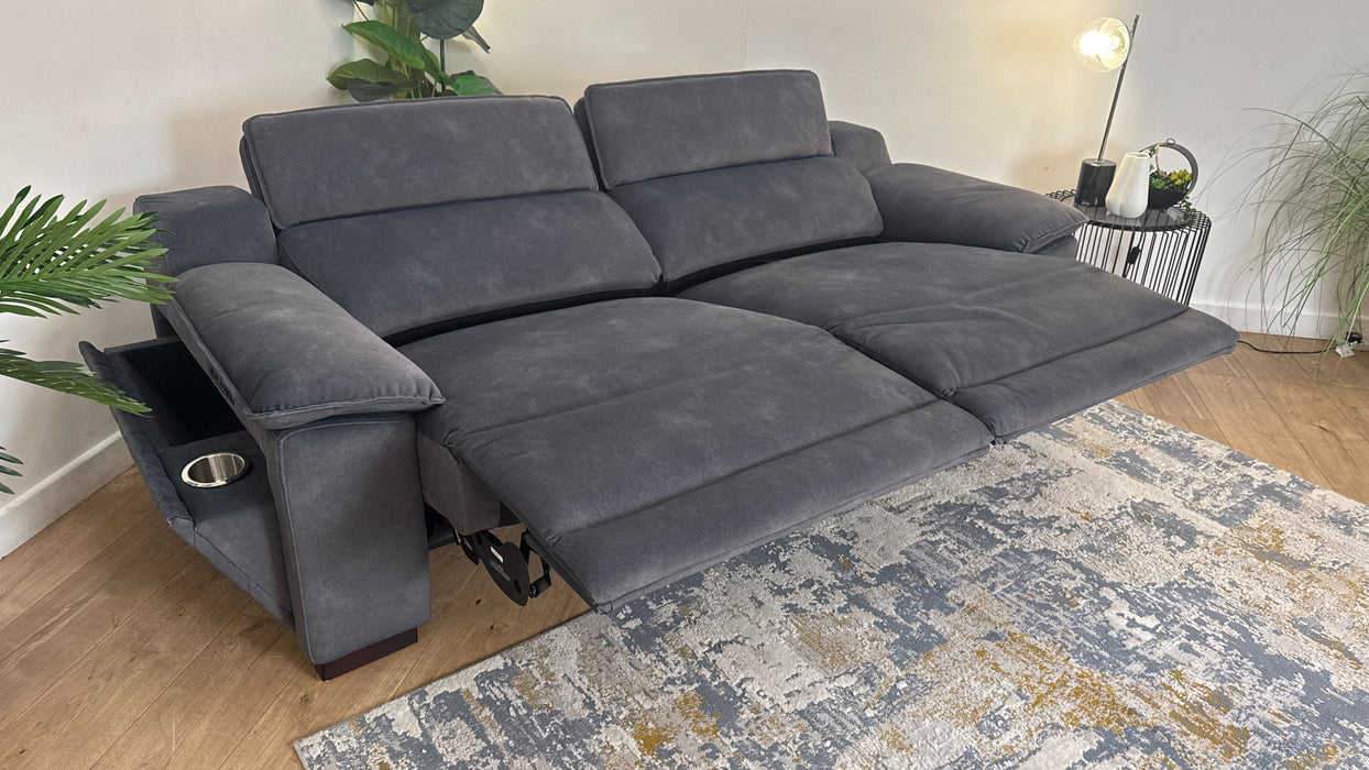 Sofology Benz Fabric 3 Seater Power Recliner/Headrest in Lifestyle Flecked Charcoal