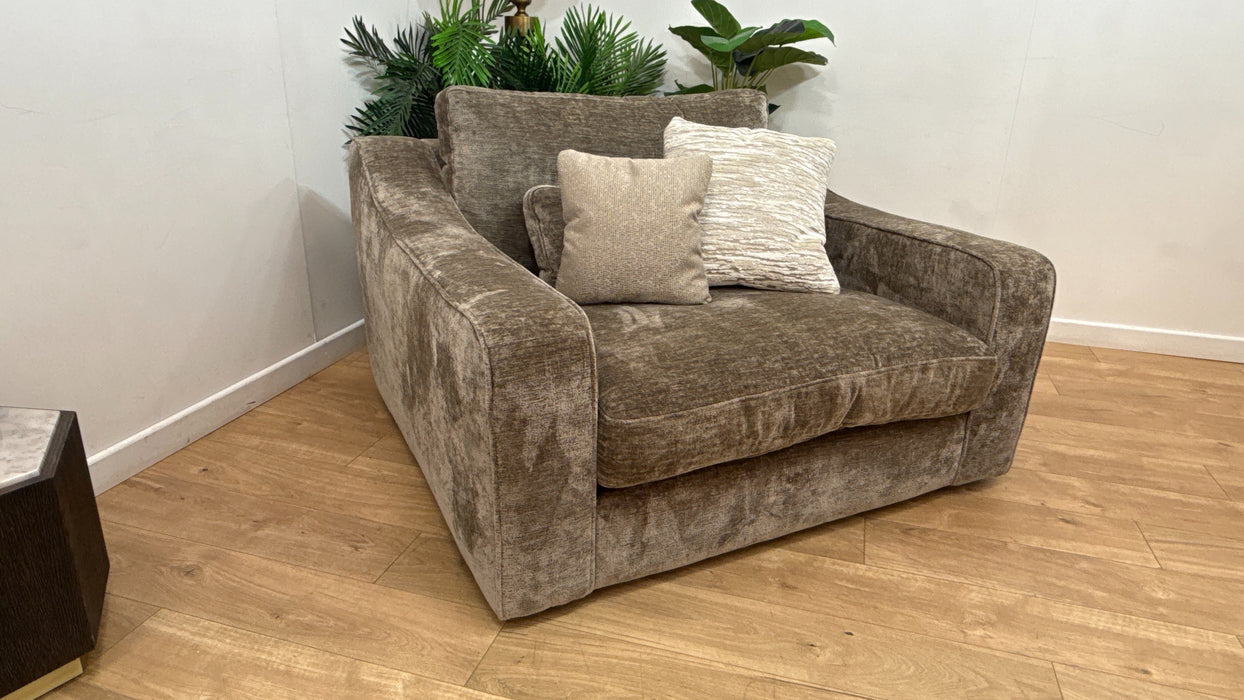 Sofology Bellagio Fabric Loveseat Reversible Feather Flex Interior in Chunky Luxe Chenille Fennel Mix