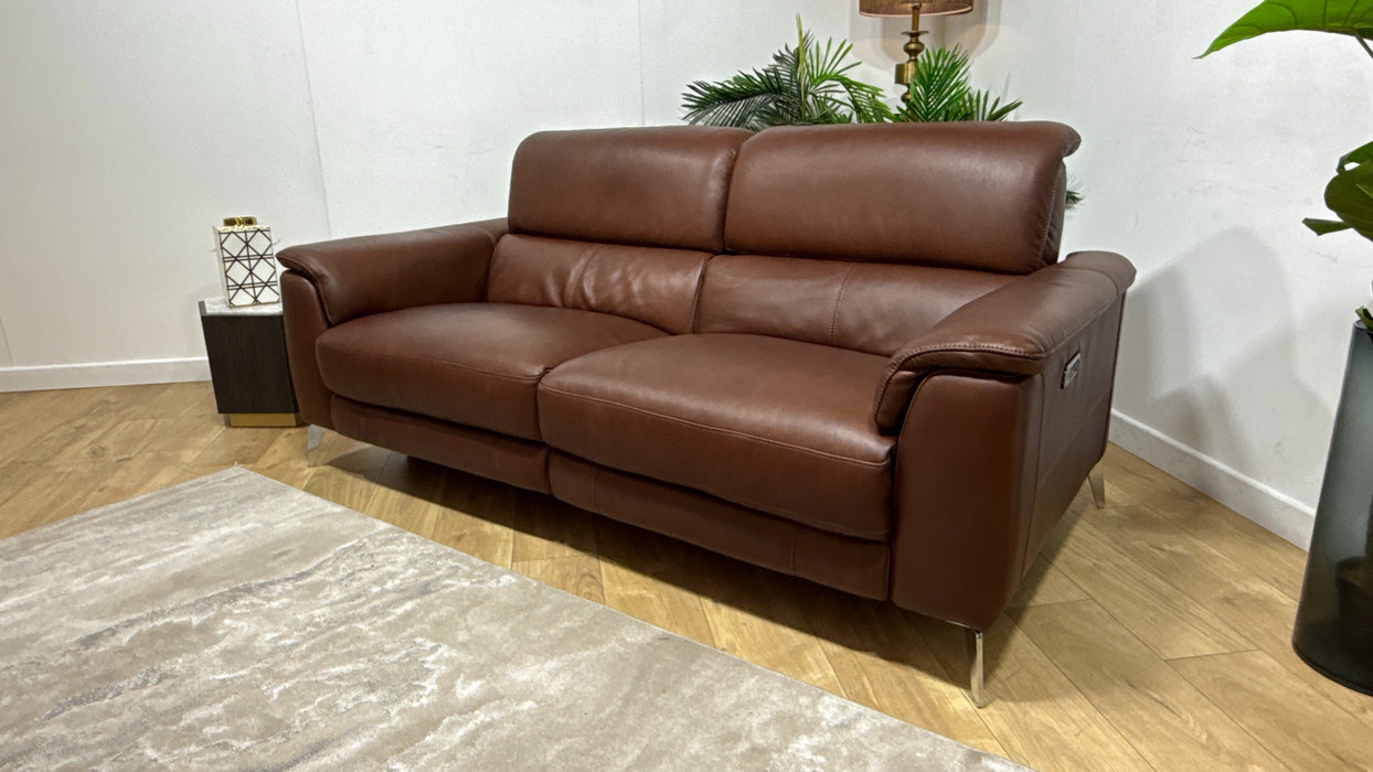 Sofology Illinois Leather 3 Seater Power Recliner/Headrest in Relaxed Soft Brown