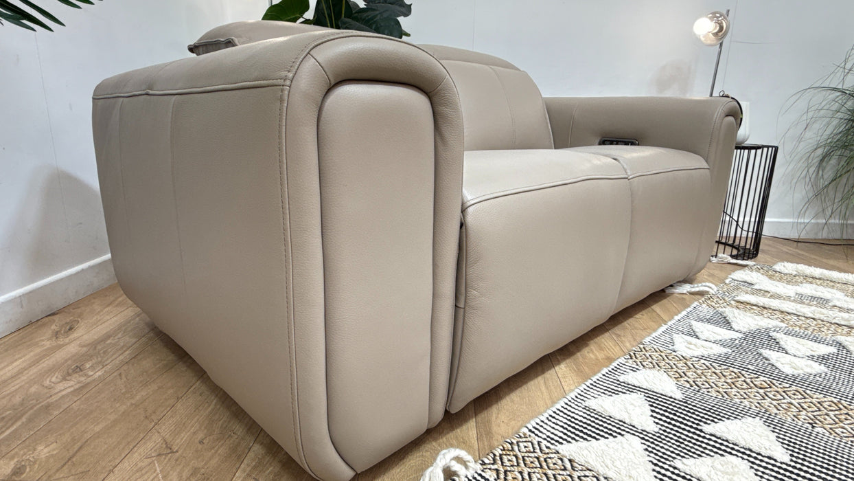 Sofology Premiere Leather 2 Seater Power Recliner/Headrest in Trusty Embossed Stone