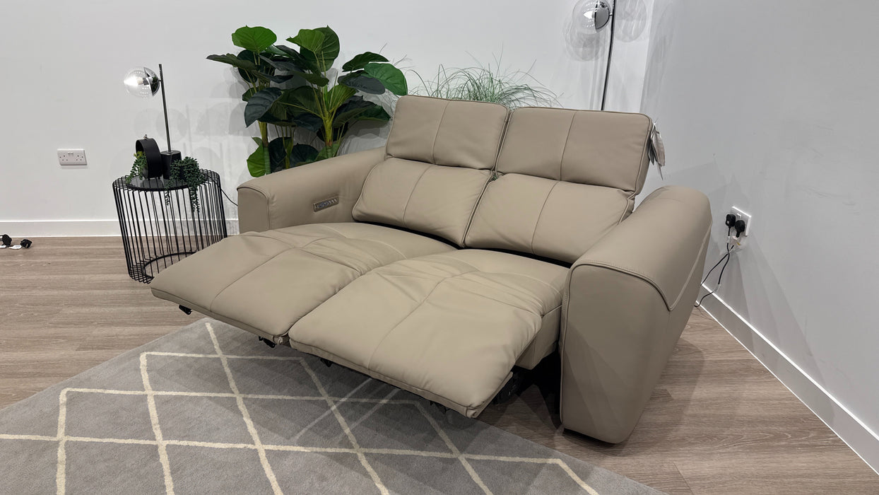 Sofology Riviera Leather 2 Seater Power Recliner/Headrest in Trusty Super Matt Putty