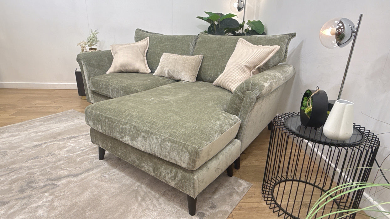 Sofology Beaumont Fabric 3 Seater Chaise Foam Seats in Luxury Chenille Sage Mix