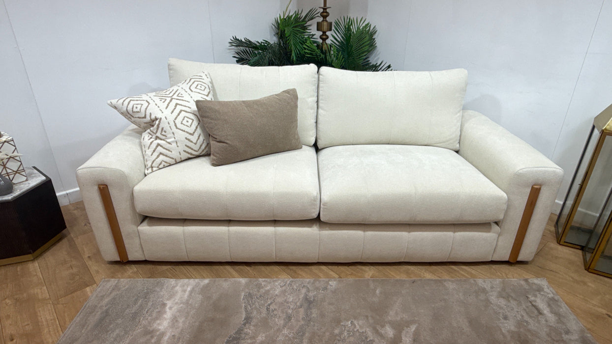 Sofology Soho Fabric 4 Seater Light Wood Trim in Micro Boucle Natural/Natural Mix