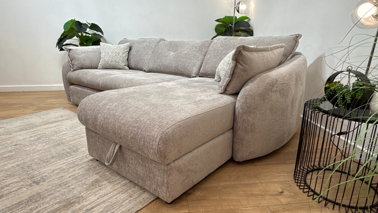 Sofology Portobello Fabric 3 Seater Chaise Storage Foam Seats in Teddy Chenille Silver Mix