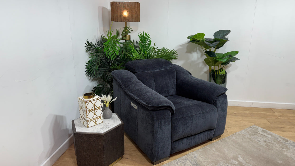 Sofology Carrera Fabric Chair Power Recliner in Relaxed Chenille Ink