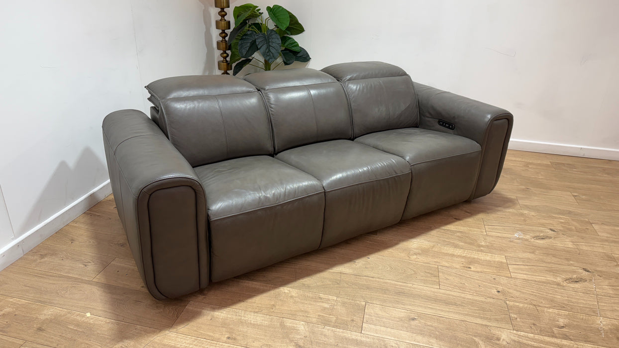 Sofology Premiere Leather 3 Seater Power Recliner/Headrest in Trusty Embossed Grey