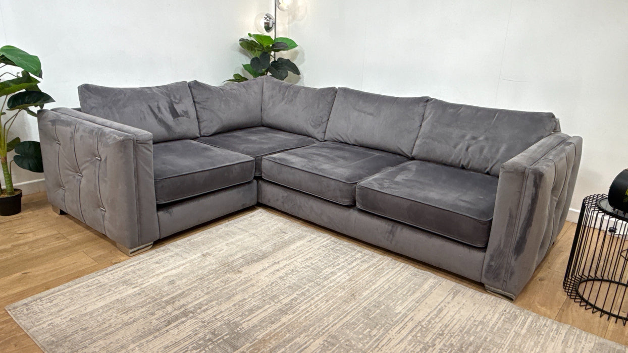 Sofology Titan Fabric 1 Corner 2 Full Back in Titan Smooth Velvet Steel/Grey Mix