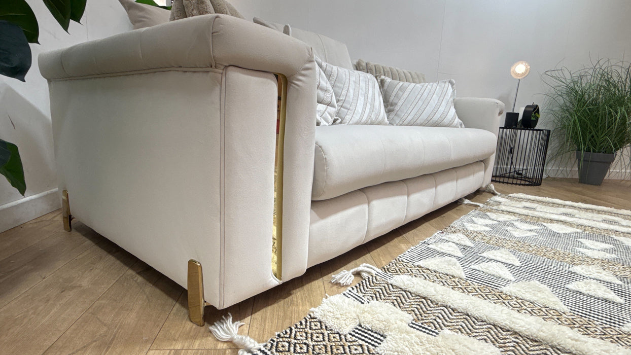 Sofology Oscar Fabric 3 Seater Gold Trim in Super Matt Velvet Ecru Mix