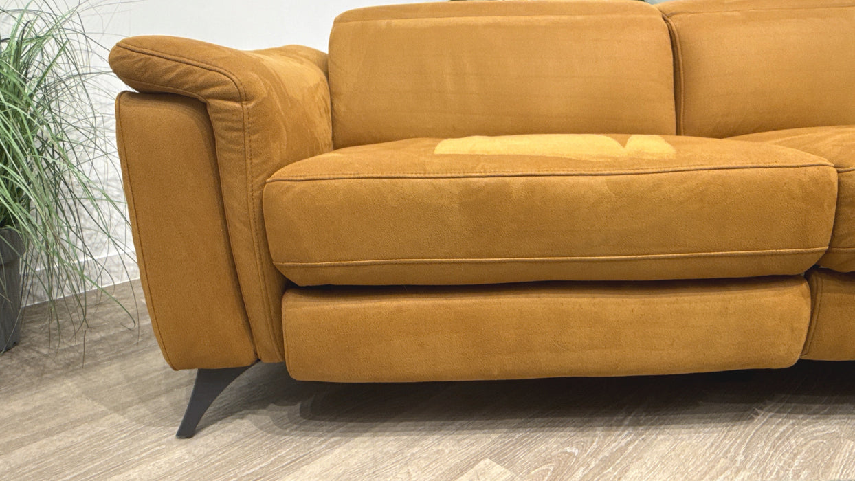 Sofology Ezra Fabric 3 Seater Power Recliner/Headrest Heated Seats in Lifestyle Embossed Tan