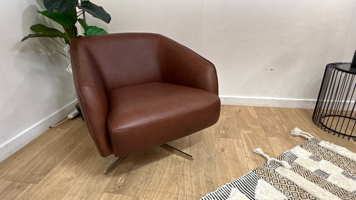 Sofology Adler Leather Swivel Chair in Relaxed Soft Brown