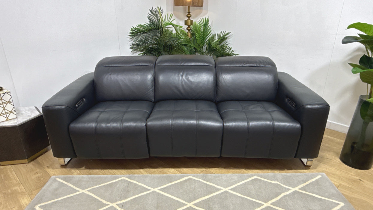 Sofology Marvella Leather 3 Seater Power Recliner/Headrest Heated Seat in Trusty Sheen Jet Black