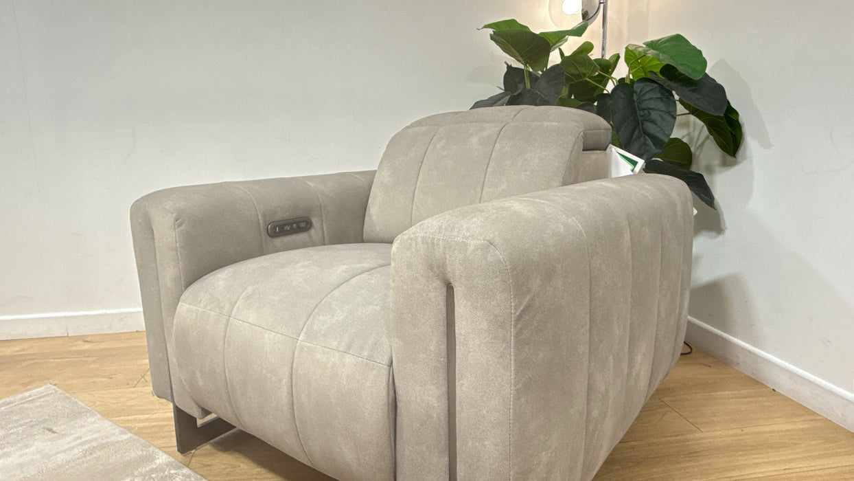 Sofology Paramount Fabric Chair Power Recliner/Headrest in Lifestyle Flecked Stone