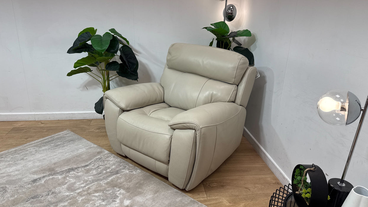 Sofology Radleigh Leather Power Recliner/Headrest Chair in Trusty Soft Sheen Leather Silver