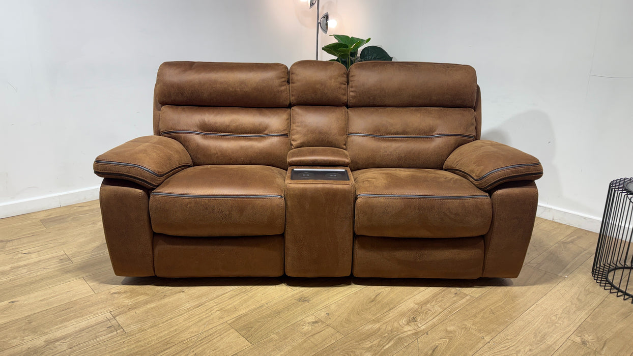 DFS The View 2 Seater Fabric Power Recliner Plus Console in Chestnut