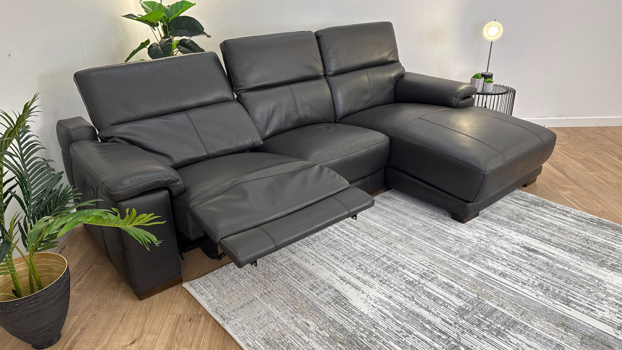 Laurence 3 Seater Chaise - Leather Power Reclining Sofa - Charcoal