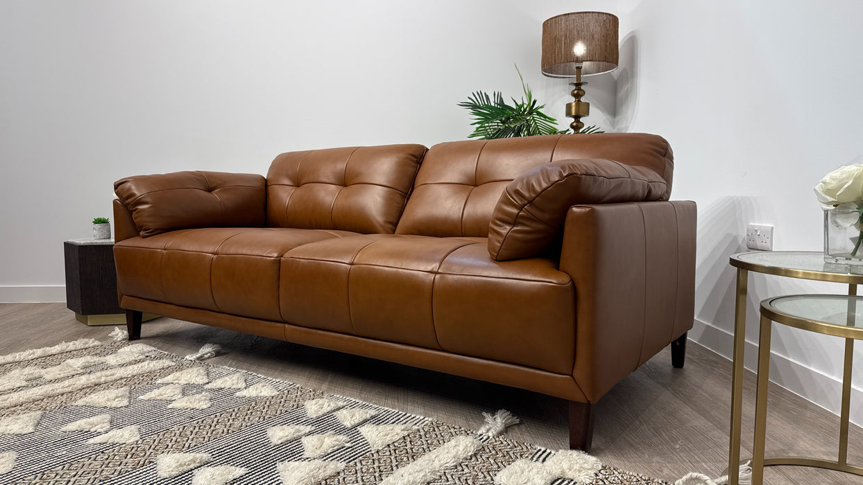 Sofology 3 Seater Albie In Relaxed Soft Sheen Leather Brown
