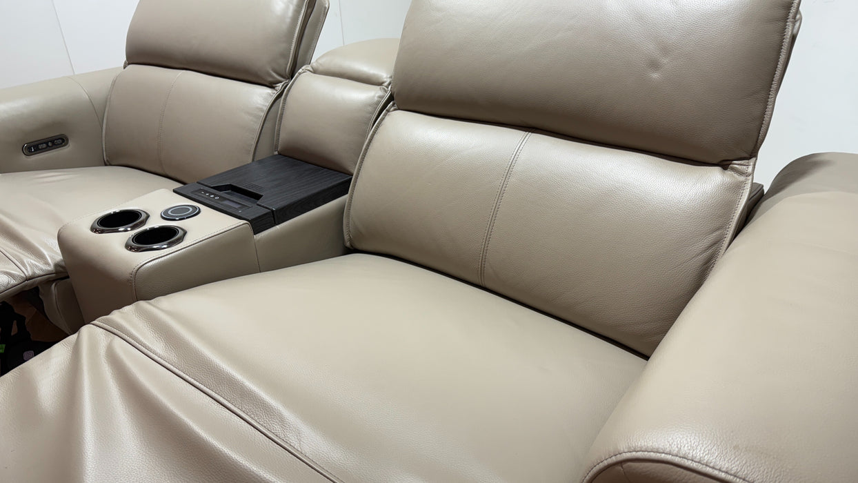 Sofology Premiere Leather 2.5 Seater Smart Console Power Recliner/Headrest in Trusty Embossed Stone