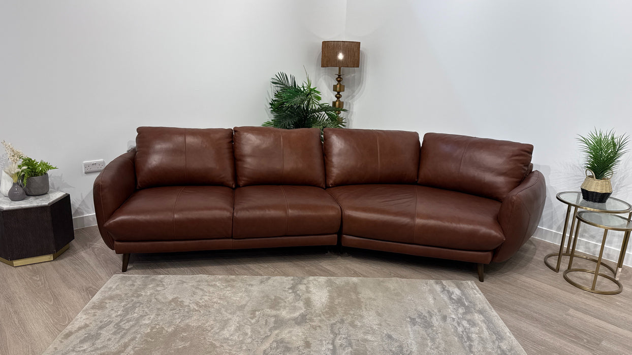 Sofology Adler Leather 4 Seater Asymmetric in Relaxed Soft Brown