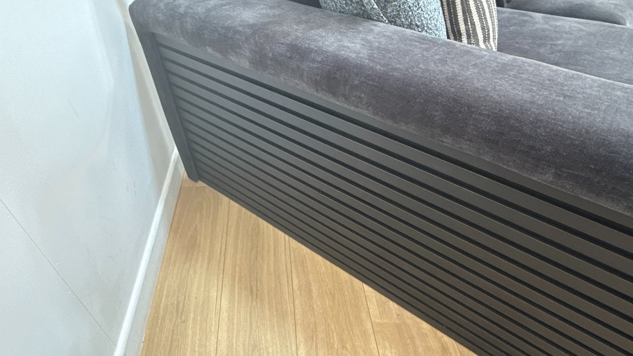 Sofology Cove Fabric Super Grande Double Chaise Black Wood Panel in Soft Chenille Anthracite Mix