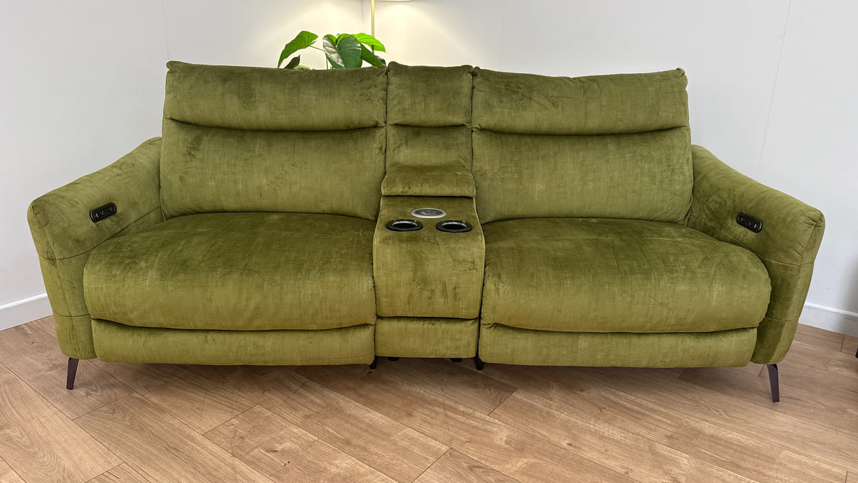 Sofology Renato Fabric 2.5 Seater Console Power Recliner in Heritage Velvet Olive