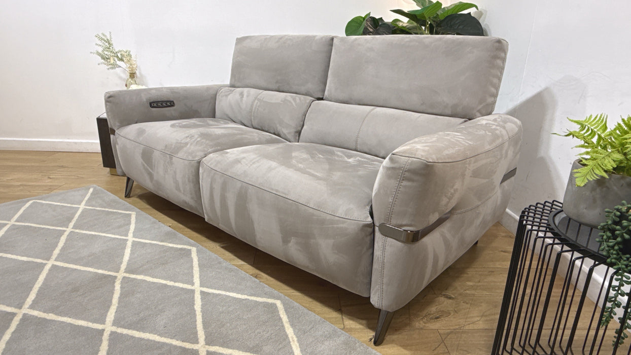 Sofology Arlington Fabric 3 Seater Power Recliner/Headrest Lumbar Support in Lifestyle Nubuck Feel Light Grey