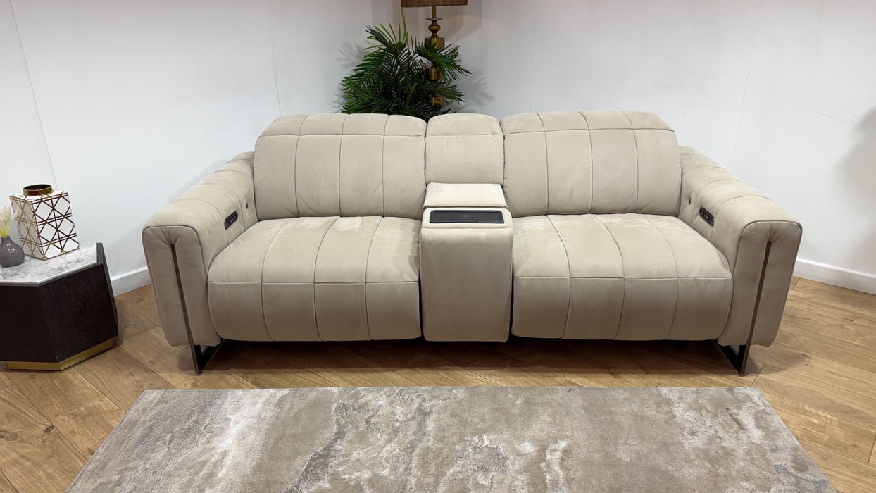 Sofology Paramount Fabric 2.5 Seater Console Power Recliner/Headrest Heated Seat Speakers in Lifestyle Nubuck Feel Stone