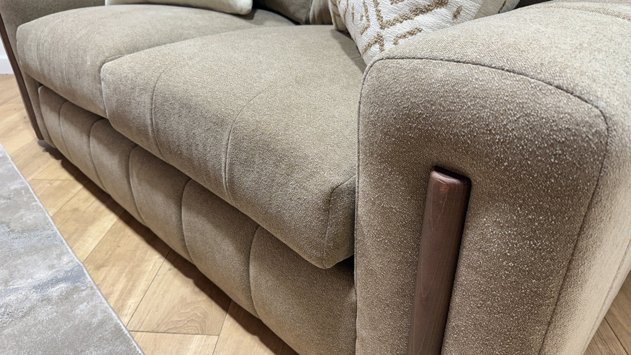 Sofology Soho Fabric 2 Seater Dark Wood Trim in Micro Boucle Mink/Natural Mix