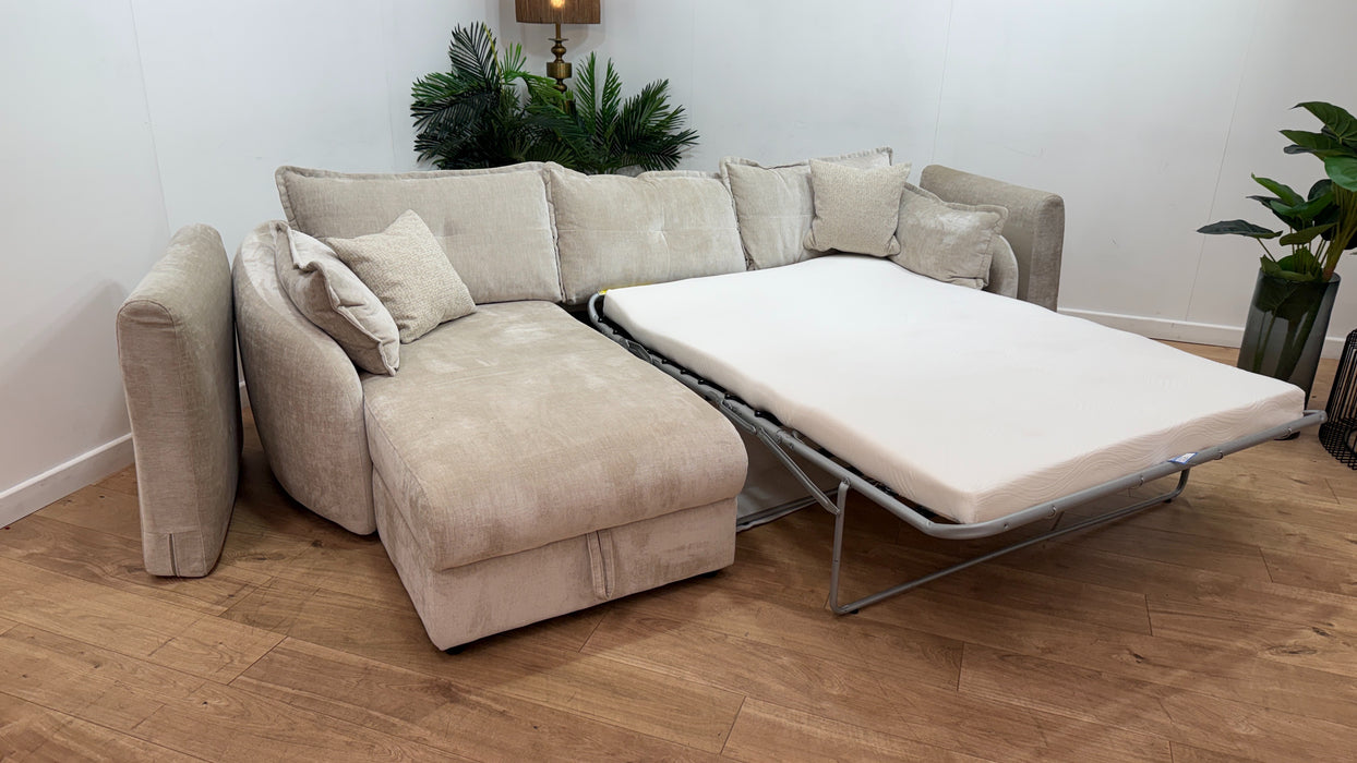 Sofology Portobello Fabric Chaise 3 Seater Sofabed Foam Seats Hybrid Pocket Mattress in Luxury Chenille Mist Mix