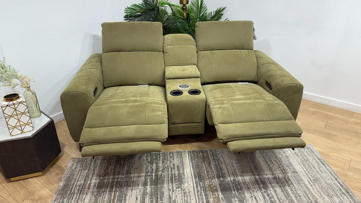 Sofology Allure Fabric 2 Seater Smart Console Power Recliner/Headrest in Lifestyle Nubuck Feel Moss