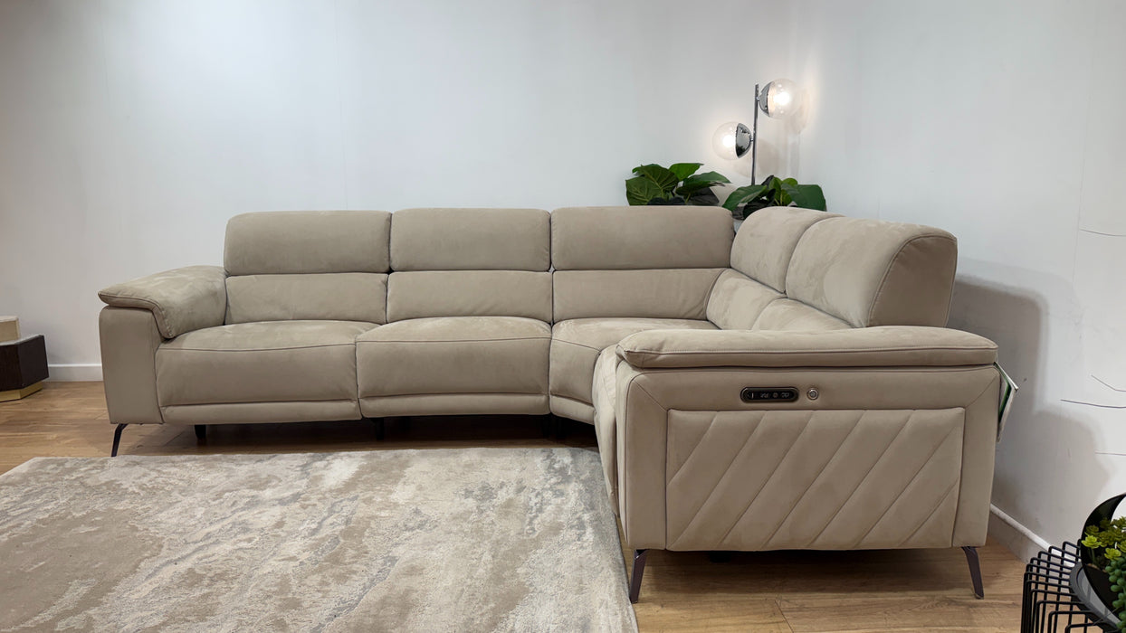 Sofology Fratelli Fabric 3 Corner 1.5 Power Recliner/Headrest in Lifestyle Nubuck Feel Stone