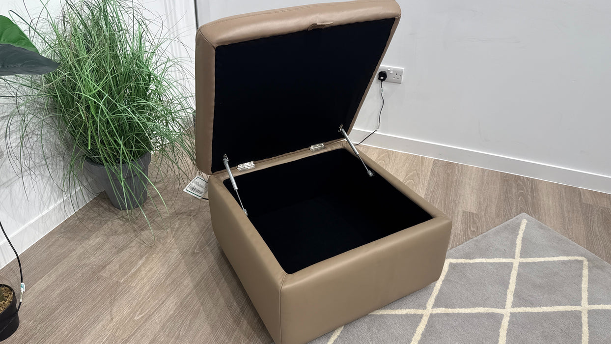 Sofology Riviera Leather Designer Storage Footstool in Trusty Embossed Mushroom