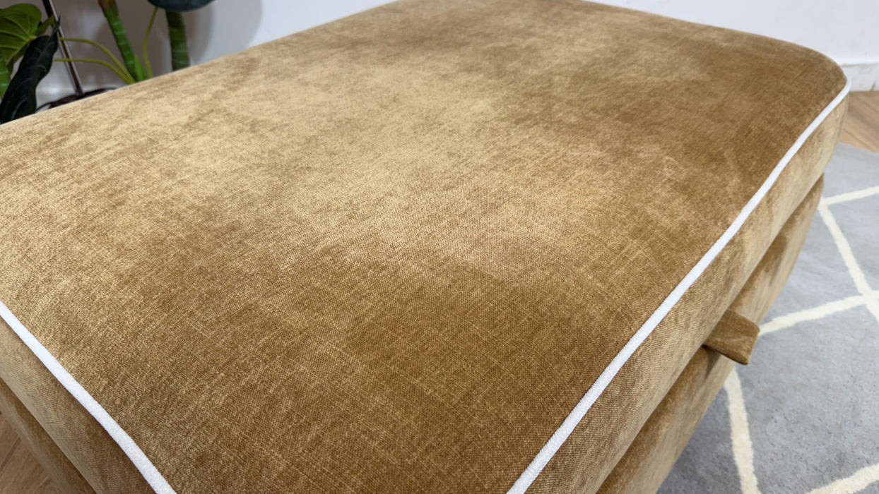 Sofology Remy Fabric Large Storage Footstool in Soft Chenille Almond With Natural Contrast Piping