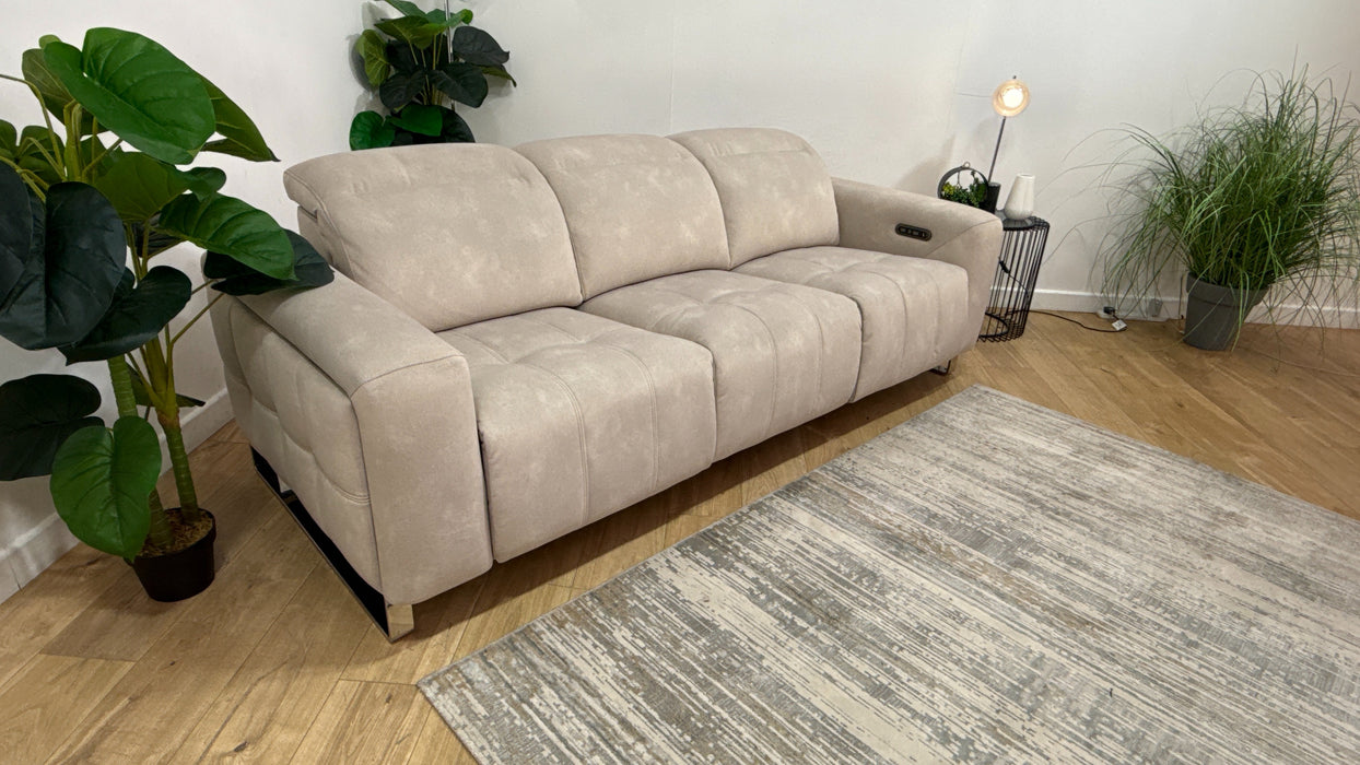Sofology Marvella Fabric 3 Seater Power Recliner/Headrest in Lifestyle Flecked Ivory