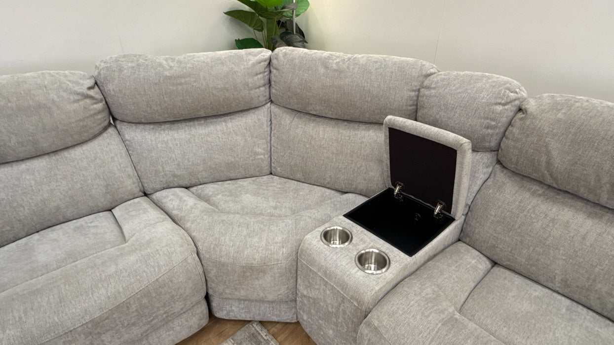 Sofology The Radley 1.5 Corner 2.5 Console Fabric Recliner Sofa in Meo Silver Grey