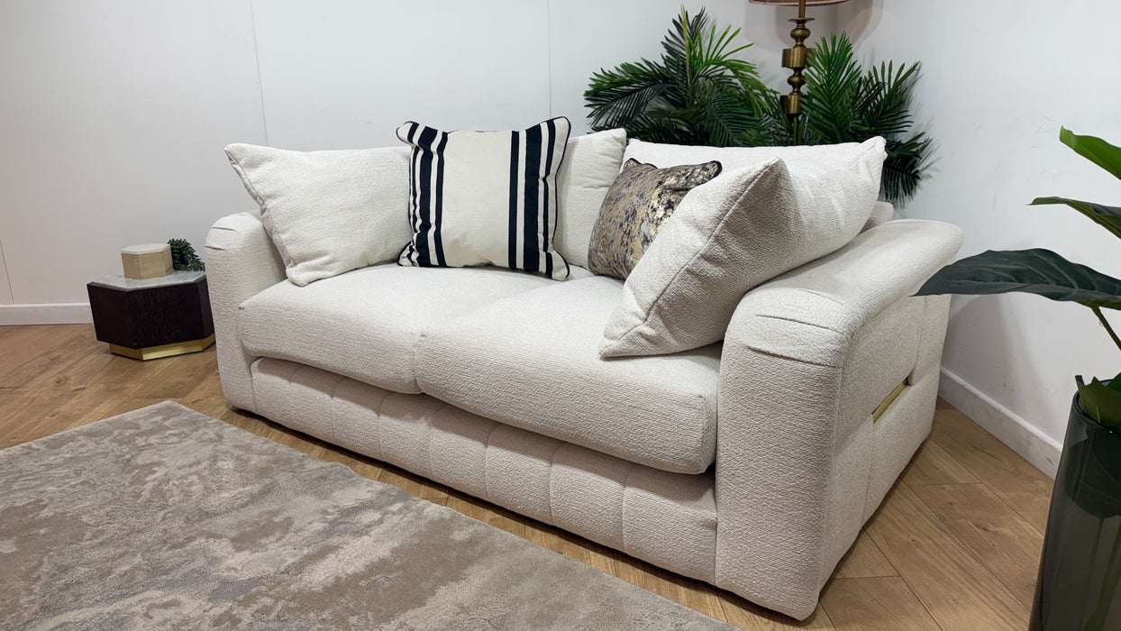 Sofology Westwood Fabric 2 Seater Gold Trim in Soft Boucle Ecru Mix