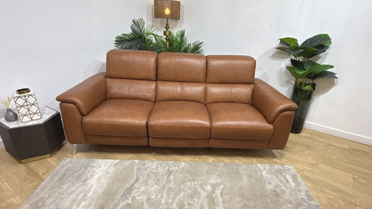 Sofology Leather Illinois 3 Seater Power Recliner + HDRest in Tan