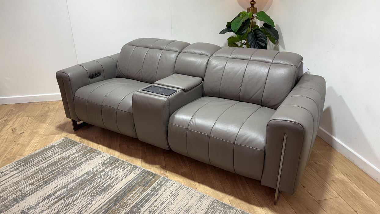 Sofology Paramount Leather 2.5 Seater Console Power Recliner/Headrest Speakers in Trusty Embossed Elephant