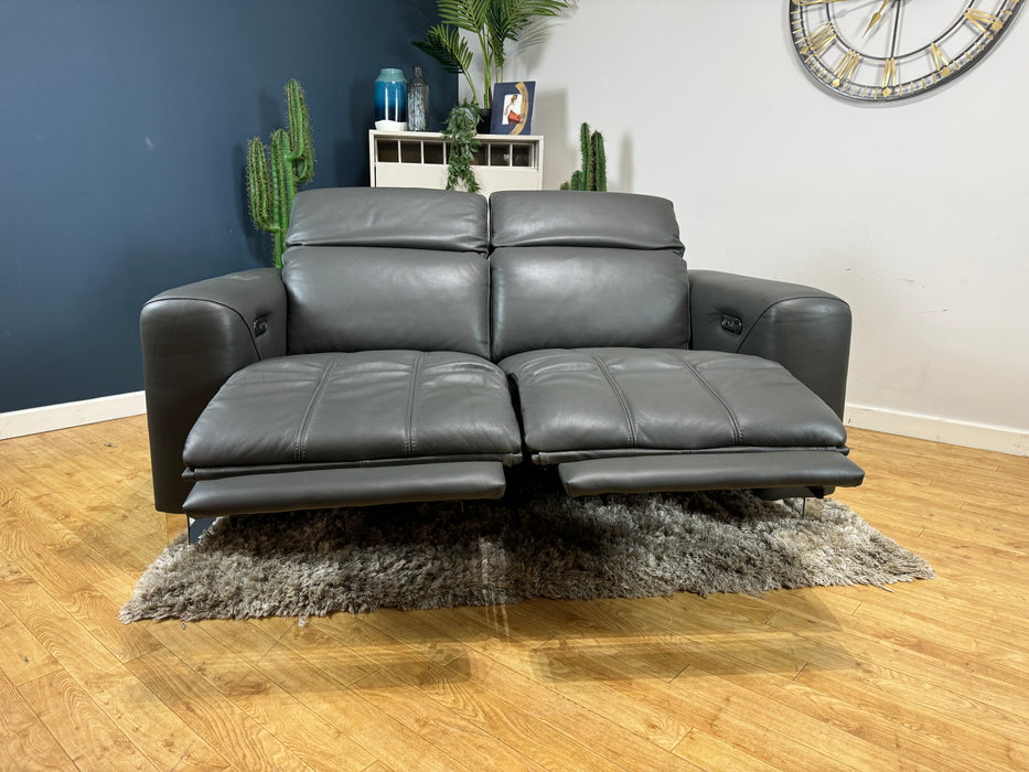 Marvella 2 Seater Fabric Sofa - Power Recliner Power Headrest - Trusty Sheen Leather Charcoal - (WA2)