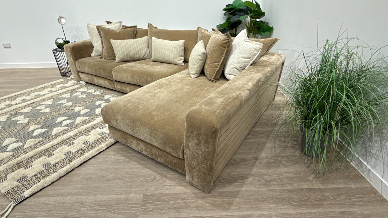 Sofology Cove Fabric Grande Chaise in Soft Chenille Caramel Mix