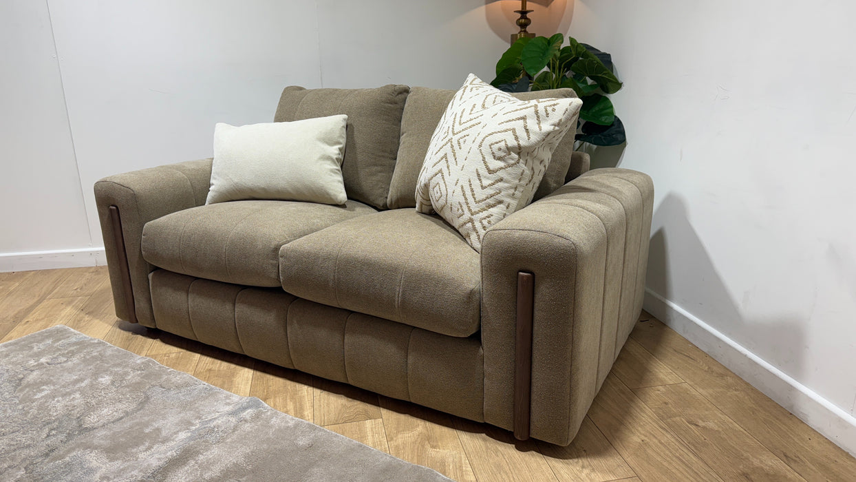 Sofology Soho Fabric 2 Seater Dark Wood Trim in Micro Boucle Mink/Natural Mix
